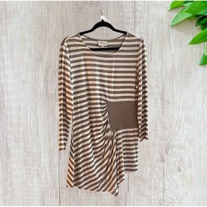 Beige by eci Glittered Brown & White. Asymmetrical 3/4 Sleeve Tunic L